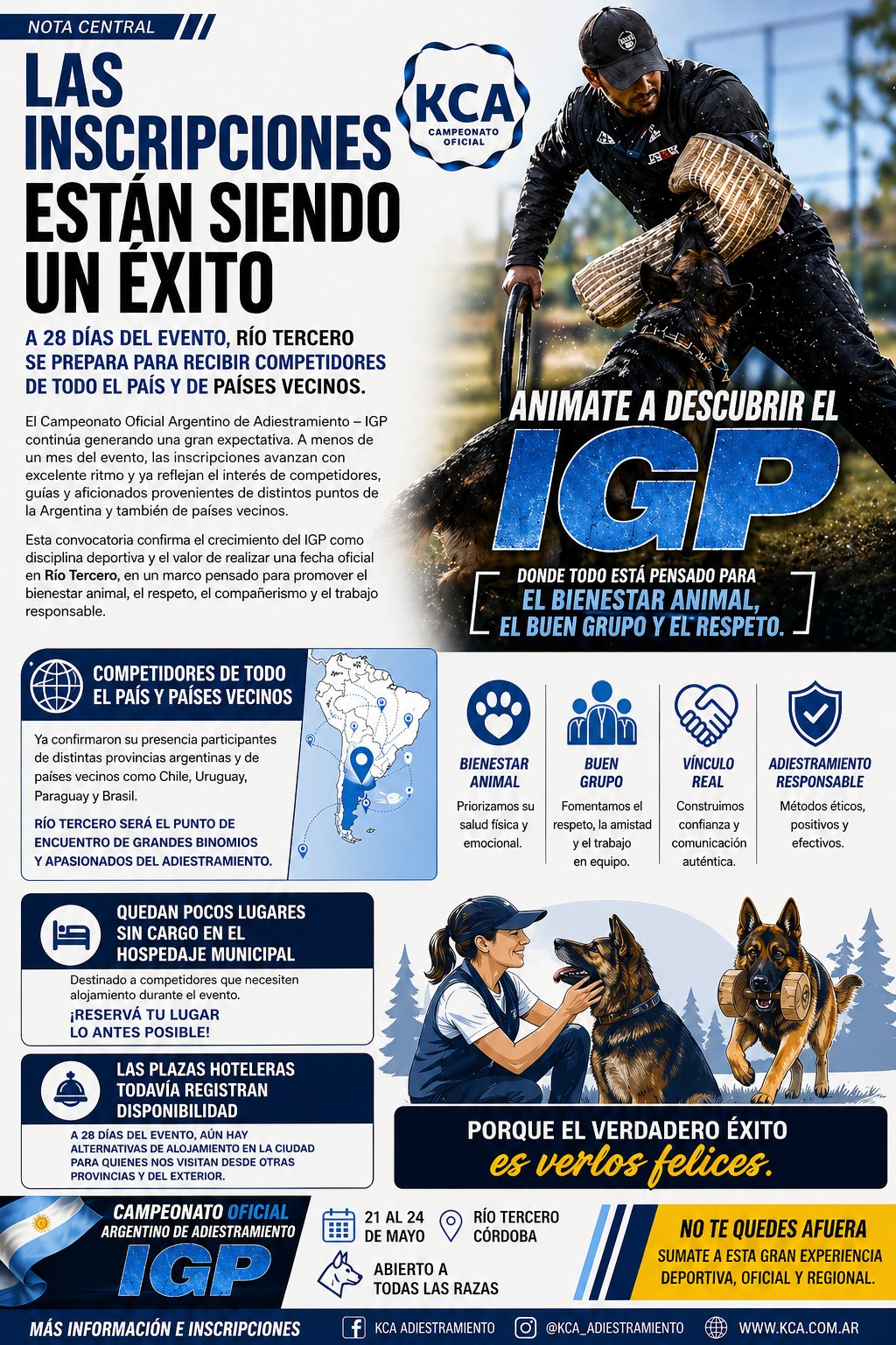 Las inscripciones del Campeonato Oficial Argentino de Adiestramiento IGP están siendo un éxito — Río Tercero, 21 al 24 de mayo